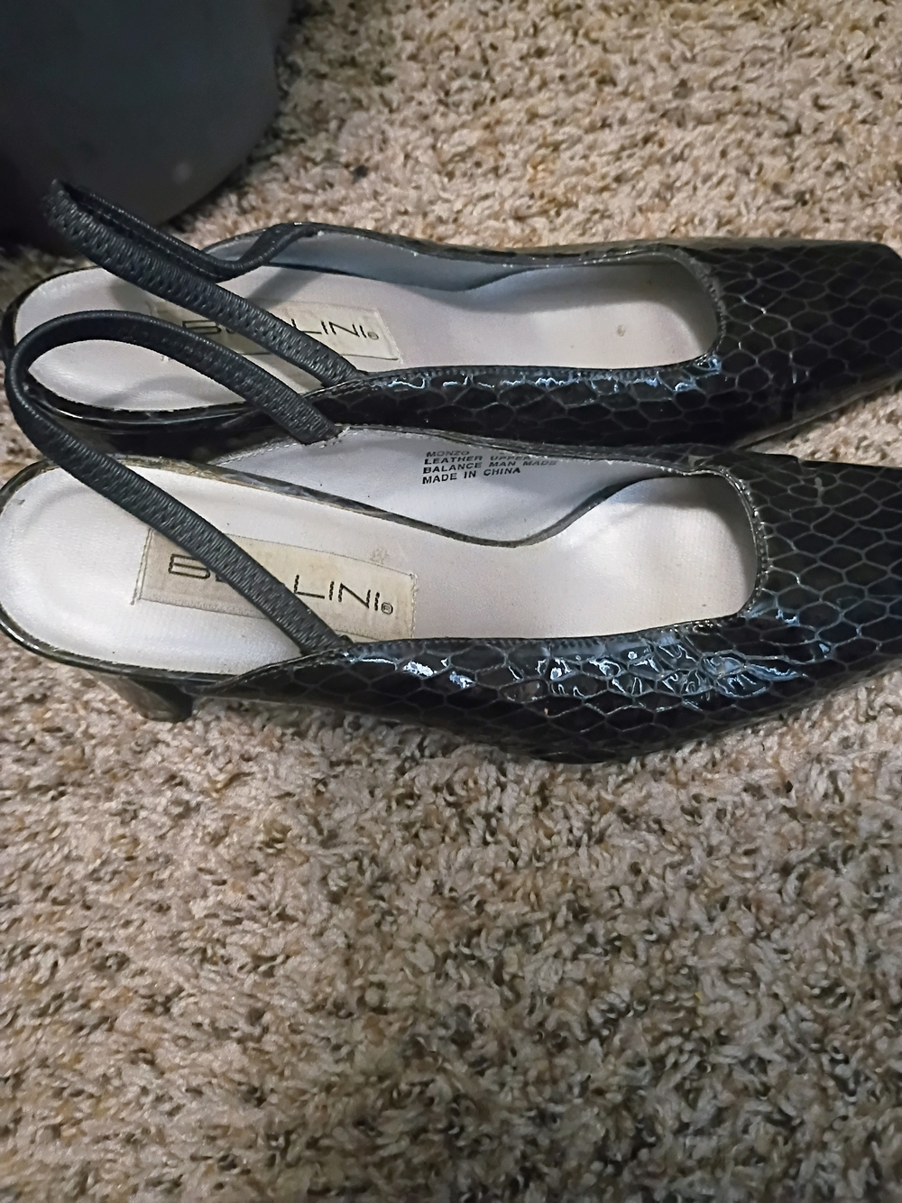 Bellini Black Patent Croc-Embossed Slingback Pumps